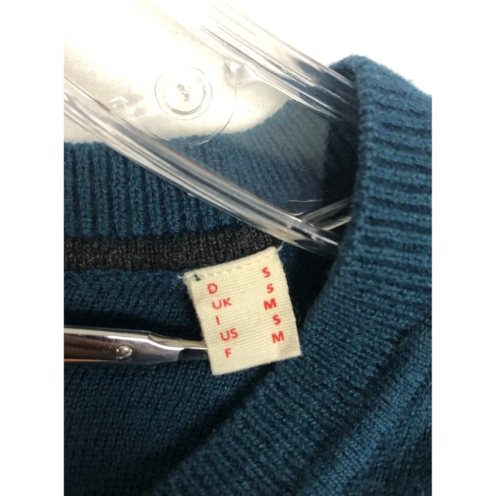 Esprit‎ Blue Long Sleeve V-Neck Knit Sweater Mens Size S 100% merino wool